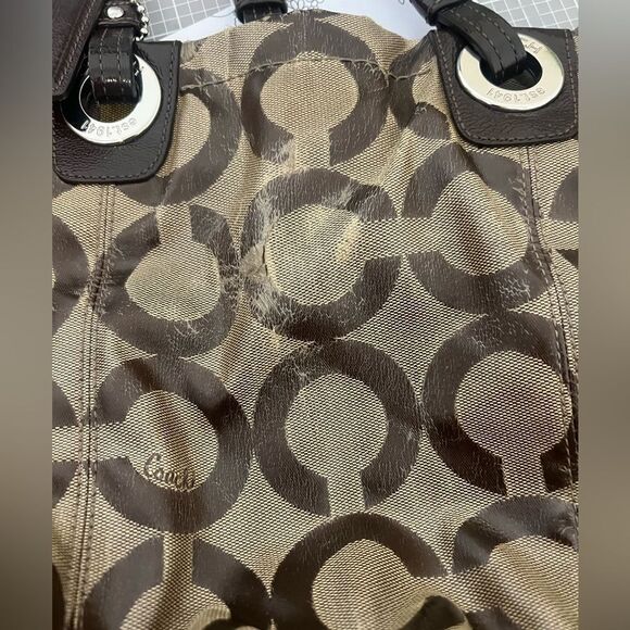 Coach Alex Op Art Brown/Khaki Coated Canvas Tote 14264 - Picture 5 of 10